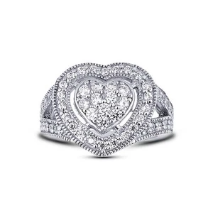 Anillo fino halo de diamantes de corte redondo de 0,86 ctw E/VS1 con halo de oro blanco - Imagen 1 de 4