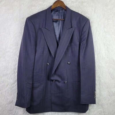 Blazer De Colección 46L Jean Paul Germain Azul Marino Oscuro Doble Pecho Sarga Lana Foto 1 de 4