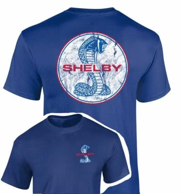 Shelby Mustang Snake Distressed Logo T-Shirt in Blue. We Ship This WORLDWIDE! 😎 - Image 1 of 2