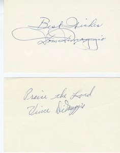 2 AUTOGRAPHED INDEX CARD LOT / SET - DOM DIMAGGIO & VINCE DIMAGGIO REDS RED SOX - Picture 1 of 1