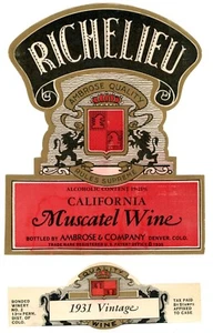 1935 Richelieu Ambrose Quality California Muscatel Wine Denver, CO Label WL4 - Picture 1 of 2