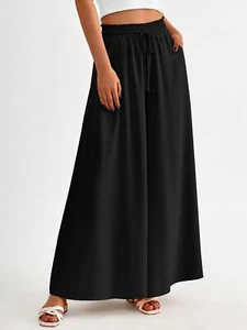 Women's Casual Wide Leg Palazzo Pants High Waisted Flowy Pockets Lounge Boho  - Picture 1 of 14