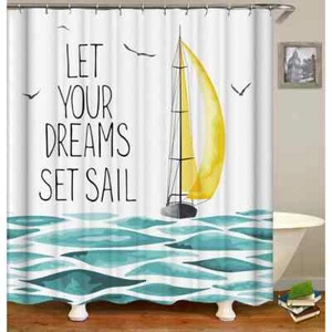 Let Your Dreams Set Sail, Boat Shower Curtain, Sailboat Shower Curtain, Beach Sh - Picture 1 of 2