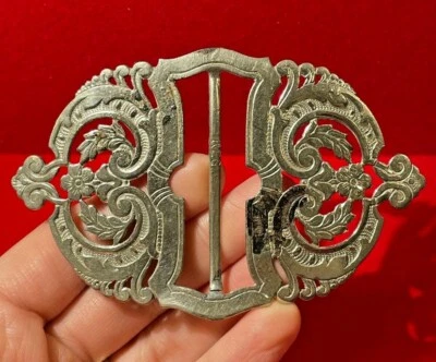 Vintage Silver Plated Ornate Scroll Flower Victorian Nurses Belt Buckle   CL 1.1 - Image 1 of 4