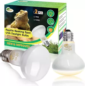 2Pack 75W Reptile Basking Light Bulbs, UVA Heat Bulbs for Dragons,Geckos,Lizards - Picture 1 of 5