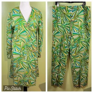 Vtg 70's 2pc. Dress Hawaiian sz Large Green Paisley w/ Pants Long - Picture 1 of 8