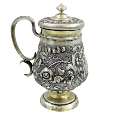 EXCEPCIONAL TAZA DE CERVEZA ANTIGUA IMPERIAL RUSA 84 PLATA / PIEDRA Moscú 1865 taza Foto 1 de 4