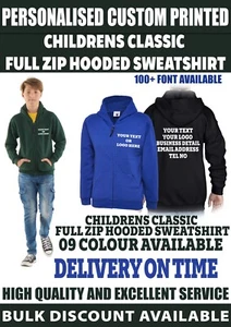 Personalised Custom printed logo text kids Childrens Full Zip up Hoodie unisex - Picture 1 of 11