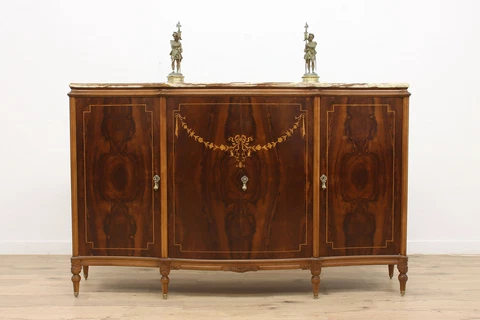 Walnut Burl & Marquetry Antique Italian Bar or China Cabinet, Onyx Top #34523 Cover