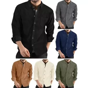 Herren Einfarbiges Langarmhemd Kopf Regular Fit Denim Baumwolle Freizeit - Picture 1 of 15