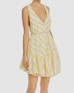 $186 Significant Other Women Yellow Striped Sleeveless V-Neck Dress Size AU8 US4 - Picture 1 of 2