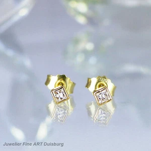 Pendientes 585/- Oro amarillo brillante 2 diamantes juntos 0,12 ct. W/VSi NUEVO - Imagen 1 de 10