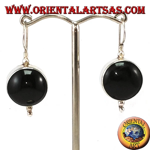 Pendientes D' Plata 925‰ Simple Con Ónix Redondo Grande - Imagen 1 de 1