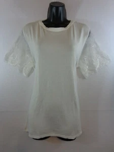 Boohoo Women's Eyelash Lace Sleeve T Shirt Sz Plus 14 White New With Tags - Picture 1 of 11