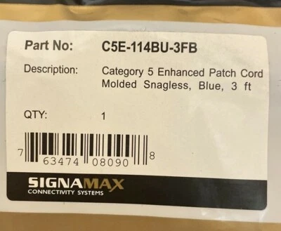  CSE-114BU-3FB SigmaMax Cat5 Enhanced Patch Cord Snagless 3ft Lot Of 5 - Image 1 of 4