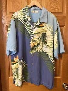 AO67 Tommy Bahama Hawaiian Button Up Camp Shirt Silk Blue Mens XL - Picture 1 of 4
