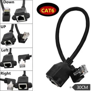 RJ45 Network Ethernet Patch Cable Male To Female 90° Angle Extension Cat6 Cable - Picture 1 of 10