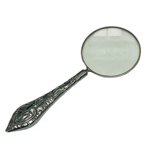 Hand Held Small Magnifying Glass W Silver Toned Ornate Handle Pocket Size 4.75” - Picture 1 of 5