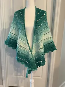 NEW Handmade Crochet Triangle Shawl Sea Green Ombre Knit Wrap Woman Machine Wash - Picture 1 of 7