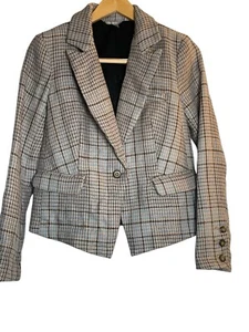 Free People Chess Linen Gray Blue Blazer XS Extra Small 1 Button Preppy Office - Picture 1 of 12