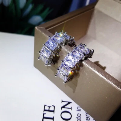 Halb Creolen Ohrstecker Platiniert Kristall Damen Ohrringe - Bild 1 von 4