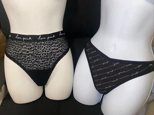 NWT Lot Of 2 VICTORIA'S SECRET PINK/Thong/string Black Panties Size XL - Picture 1 of 8