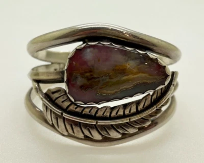 Brazalete de ágata esterlina nativo americano firmado "JR" Foto 1 de 4