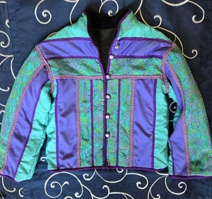 Vintage gesteppte Wendejacke Damen grün und lila Seide geblümt S-Med - Bild 1 von 8