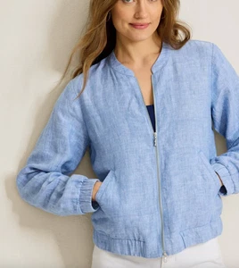 🌊 Tommy Bahama - Two Palms Linen Bomber Jacket - Buccaneer Blue - S/P - Neu ohne Etikett ✨ - Bild 1 von 11