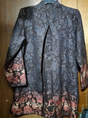 Abrigo túnica plumero frente abierto texturizado marrón Coldwater Creek naranja rosa dobladillo talla M Foto 1 de 3