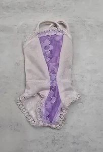 Vintage Barbie 80s Fashion Lingerie Bodysuit Outfit Purple White Ivory Lace  - Picture 1 of 7