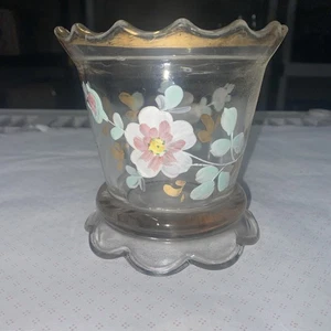 antique 1904 Jefferson Glass Spooner Cup With Hand Painted Dogwood Flowers - Picture 1 of 8