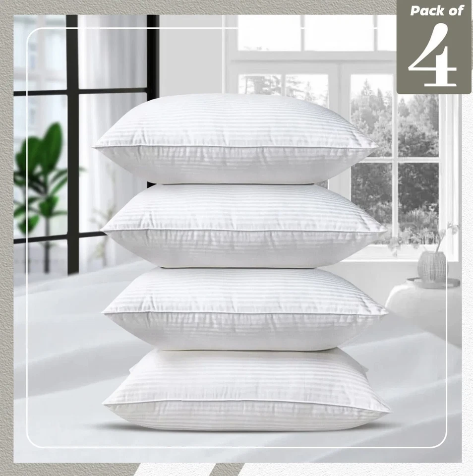 JH BEDDING Stripe Hotel Quality Hollow fibre Extra filled pillows pack of 1,2,4,6,8,