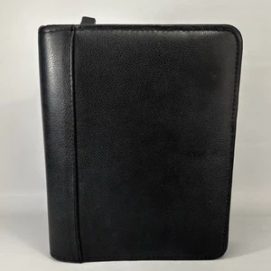 90s Franklin Quest Planner Zipper Binder Leather Classic Black 6 Ring 8.5x6.5 - Picture 1 of 16