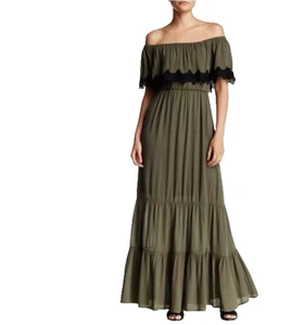 NWT Romeo & Juliet Couture Olive Green Maxi Dress Off Shoulder Size Medium $185 - Imagen 1 de 12