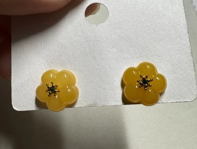 925 Sterling Silver Amber 12mm flower Stud Earrings new in box free shipping - Image 1 of 4