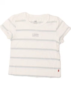 LEVI'S Womens Crop T-Shirt Top UK 6 XS White Striped SB06 - Picture 1 of 4