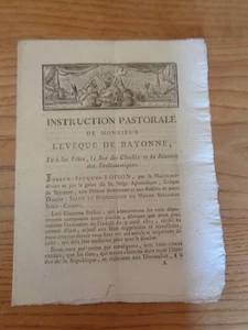Instruction pastorale de l' évêque de Bayonne sur fêtes, cloches, réunions 1803 - Picture 1 of 5
