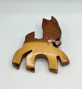Spilla papillon vintage fatta a mano in legno con cervo a pois - Foto 1 di 7