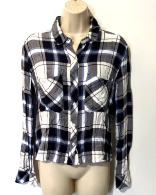 RAILS Women's Button Front Plaid Crop Shirt Sz S 100% Rayon Chest Pockets EUC - Image 1 of 4