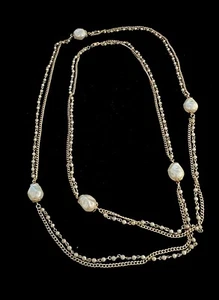Vintage Goldtone Faux Pearl Double-strand 56” Signed CORO Necklace - Picture 1 of 4