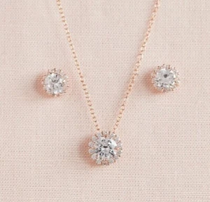 3CT Lab Created Round Diamond Women's Flower Jewellery Set 14K Rose Gold Plated - Picture 1 of 7