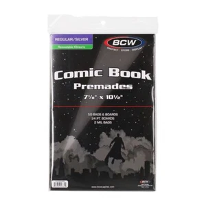 5 packs of 50 (250) BCW Premade Resealable Silver Comic Book Bags & Boards - Picture 1 of 7