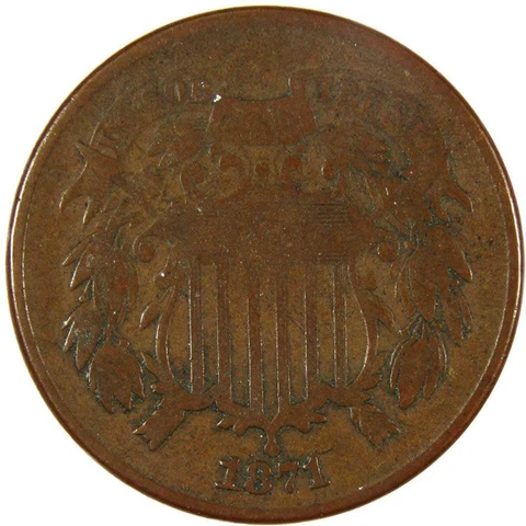 1871 Two Cent Piece VG Very Good Bronze 2c US Type Coin Collectible Cover