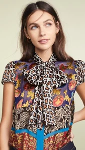 Alice + Olivia Jeannie Tie Neck Blouse Top Size S NWOT - Picture 1 of 11