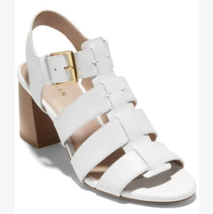NIB COLE HAAN Women Josie Heeled Fisherman Leather Sandal US 10/40.5 Optic White - Picture 1 of 24