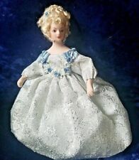 VINTAGE PORCELAIN 5.5" DOLL for DOLLHOUSE~ ELEGANT LADY in Silver Brocade Dress
