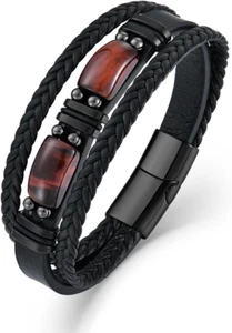 Pulsera de cuero para hombre Protección natural del ojo de tigre - Bild 1 von 12