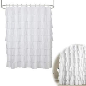 Ruffle Shower Curtain Ruffled Bath Curtains White Large Lace Shower Curtain Q7 - Picture 1 of 9