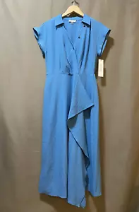 NWT Calvin Klein Women Short Sleeve Surplice Neck Draped Midi Dress Size 10 Blue - Picture 1 of 15